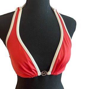 Michael Kors Coral and White halter swim bikini top